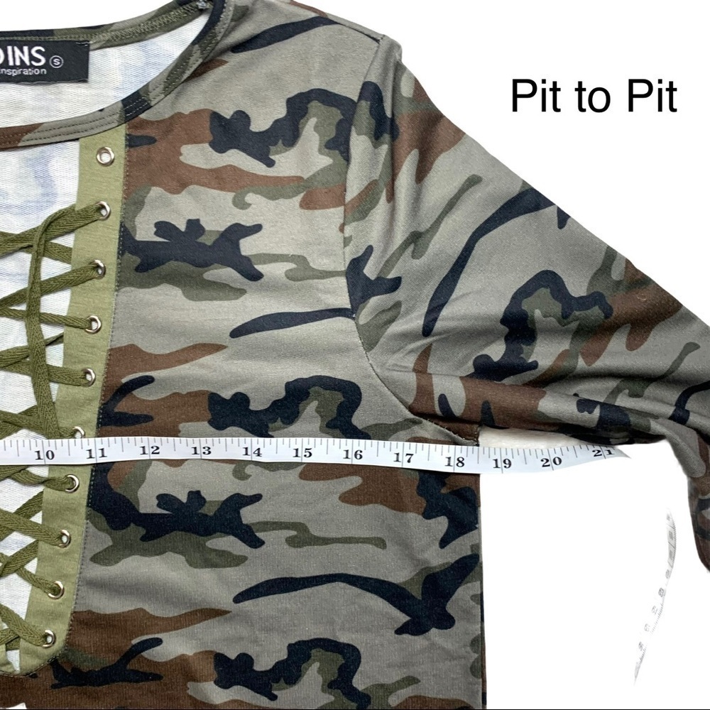 Boutique Yoins Military Camouflage Sexy Lace-Up V-Neck Long Sleeve Top Sz Small - Picture 13 of 16